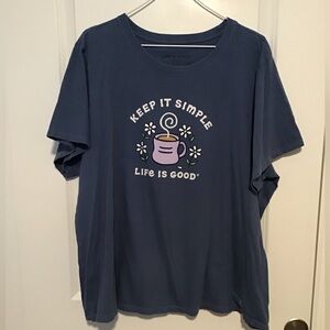 Life Is Good Women's “Keep it Simple” Coffee and Daisies Crusher Tee Sz XXXL